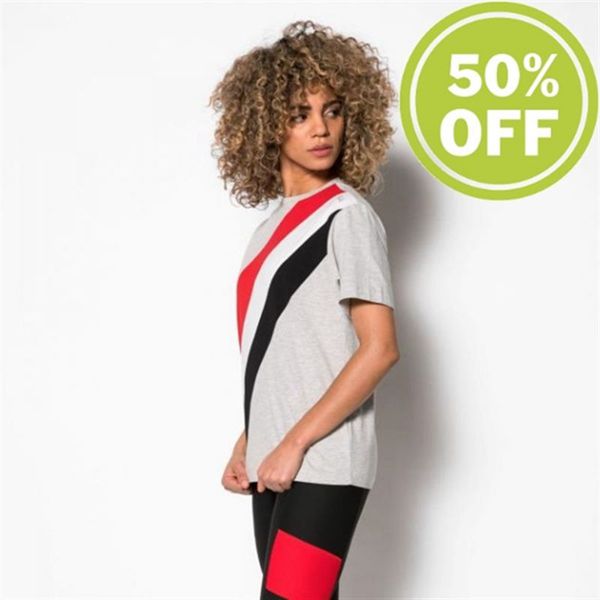 Fila Victory Tee Modern Women's T-Shirts - Grey Red/Black Stripes,NZ 15-72541